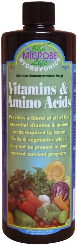 Microbe Life Hydroponics Premium Vitamins & Amino Acids Essential for Maximum Plant Growth and Root Uptake, Use with Any Feeding Systems Including Hydroponics or Soil, 16 Ounces