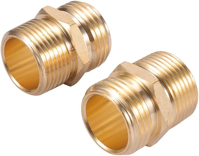3/4”GHT Male x 3/4”NPT Male Connector,Brass Garden Hose Adapter,Brass Garden Hose to Pipe NPT Fitting Connect,Double Male Thread Size GHT 3/4 x 3/4 NPT 2pcs