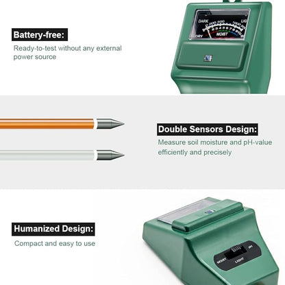 SONKIR Soil pH Meter, MS02 3-in-1 Soil Moisture/Light/pH Tester Gardening Tool Kits for Plant Care, Great for Garden, Lawn, Farm, Indoor & Outdoor Use (Green)