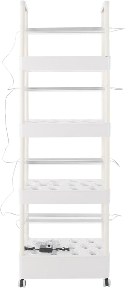 4-Tier Hydroponic Growing Tower Hydroponics Growing System Kit Indoor Outdoor Gardening System with 8.45-Gallon Water Tank & LED Vertical Garden Planter Kits for Homes, Commercial, Botanical Gardens