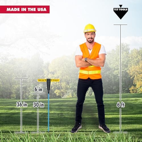 T&T Tools 36-Inch Mighty Probe Insulated Metal Soil Probe – 3/8" Metal Round Rod, Heavy Duty Design for Easy Penetration & Withdrawal, Soil Testing & Landscaping Tools, T-Handle, USA-Made-6 Pack