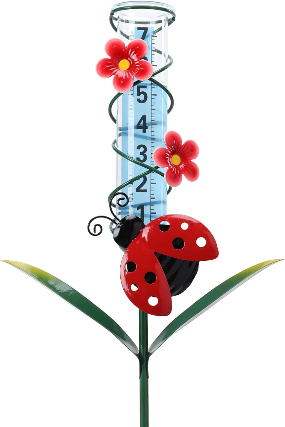 MUMTOP Rain Gauge Outdoor Freeze Proof, 35 Inch Large Number Easy Read Water Measure Gauge for Lawn, Yard and Garden(Ladybug)