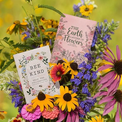 Bentley Seed Co. | The Earth Laughs in Flowers | Beautiful Illustrated Flower Design Art and Quote | Environmental Favor | Pollinator Wildflower Mix Seed Packets | Eco-Friendly Hand Out Gift | 25 Pack