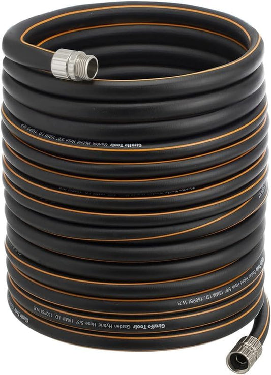 Giraffe Tools Garden Hose 100ft x 5/8", Custom Length, Heavy Duty, No Kink, Flexible, Rubber Garden Hose, Leakproof Water Hose with Male to Female Fittings, 600 Burst PSI