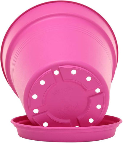 Mintra Home Garden Pots 4pk - Flowers, Herbs, Plants, Indoor, Outdoor, Colorful, Wholesale, Bulk (Fuchsia, 17cm Diameter (6.6in))