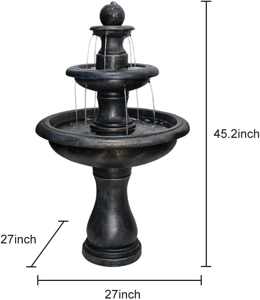 45.2“ High Outdoor Water Fountain, Concrete Outdoor Waterfall Fountain with Pump for Yard Garden Patio Backyard Deck Relaxation Decor - Black