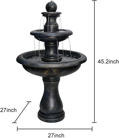 45.2“ High Outdoor Water Fountain, Concrete Outdoor Waterfall Fountain with Pump for Yard Garden Patio Backyard Deck Relaxation Decor - Black