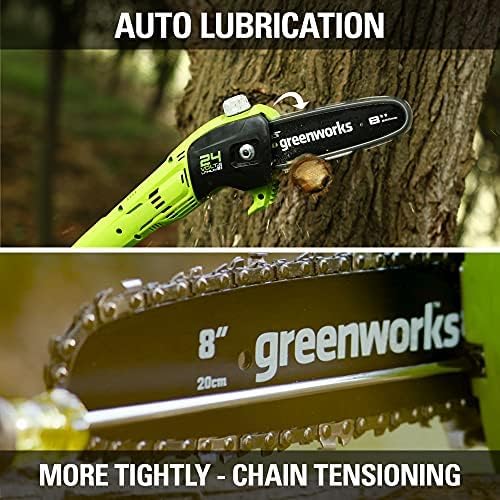 Greenworks 24V 8" Cordless Polesaw (Great For Pruning and Trimming Branches / 125+ Compatible Tools), 2.0Ah Battery and Charger Included