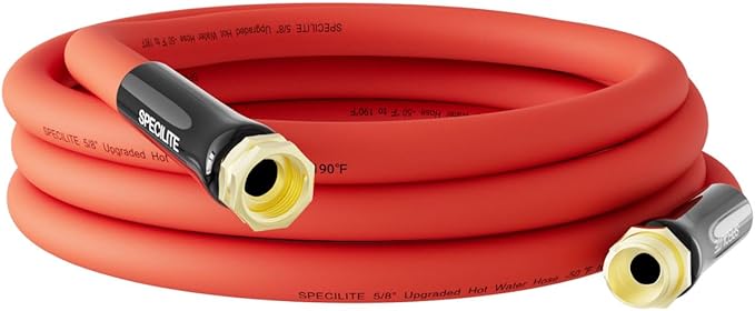 SPECILITE 5/8" Hot/Cold Short Leader Garden Water Hose 15 ft, -50℉-190℉, Flexible & Lightweight Rubber Pipes With 3/4" Brass Fittings for Yard, Outdoor, Farm, Red