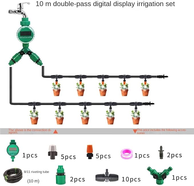 (10-20Meters Watering Timer Set) Drip Irrigation Set DIY Garden Automatic Watering Watering Device Garden Greening Automatic Irrigation System (10m+Manual Timer)