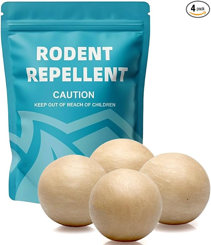 Rodent Repellent, Mouse Repellent, Mice Repellant Indoor, Rat Deterrent, Keep Mice Out of Garage/Car/Shed/Cabin, Peppermint Balls for Outdoor Use, Safe and Easy-4Pcs