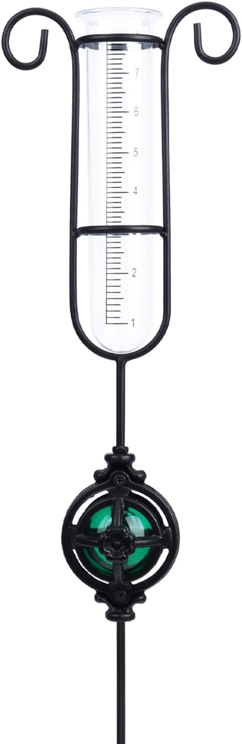 MUMTOP Rain Gauge Outdoor, Metal Gazing Ball Decorative with Stake for Lawn, Yard and Garden(Green)