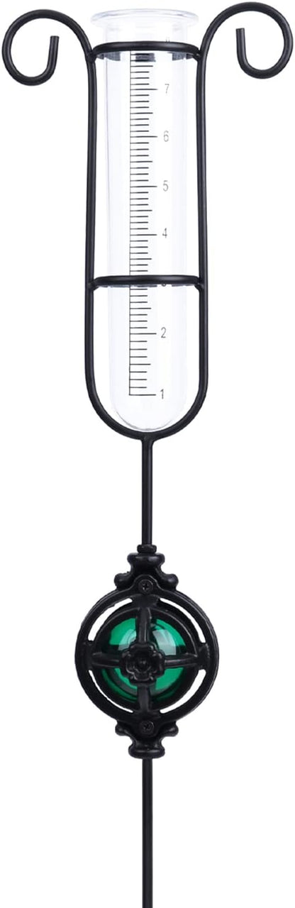 MUMTOP Rain Gauge Outdoor, Metal Gazing Ball Decorative with Stake for Lawn, Yard and Garden(Green)