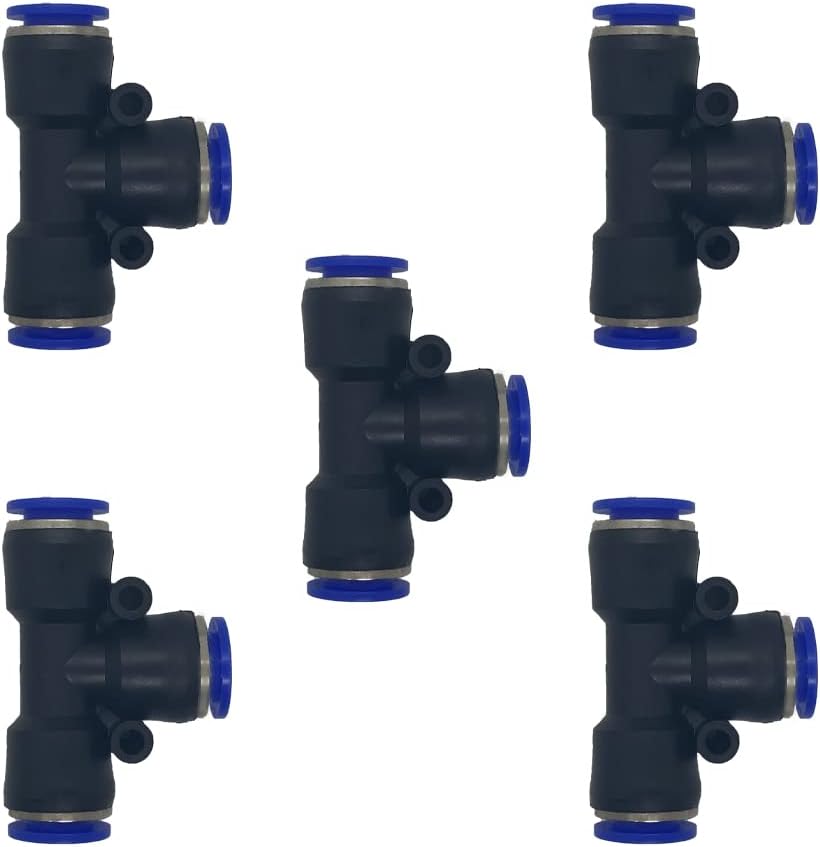 5 Pcs 10mm x 10mm x 10mm Pneumatic T Shaped 3 Way Tube Reducer Connector,Quick Push to Connect Tee Fitting