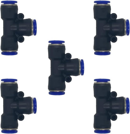 5 Pcs 10mm x 10mm x 10mm Pneumatic T Shaped 3 Way Tube Reducer Connector,Quick Push to Connect Tee Fitting