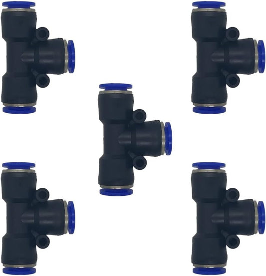 5 Pcs 10mm x 10mm x 10mm Pneumatic T Shaped 3 Way Tube Reducer Connector,Quick Push to Connect Tee Fitting