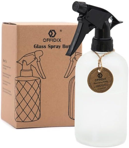 OFFIDIX Glass Spray Bottle,Plant Mister,Pressure Watering Can,Water Spray Bottle with Adjustable Nozzle,0.43L/15.17oz Handheld Spray Bottles for Outdoor Indoor Garden,Cleaning Solutions（Frosted Clear）