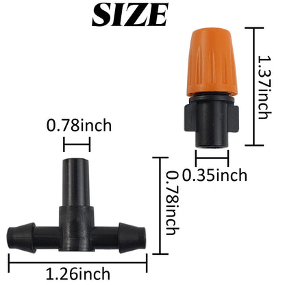 GXXMEI 80PCS/Set Micro Spray Adjustable Flow Irrigation Drippers, 1/4 Inch Garden Adjustable Sprinkler drip Irrigation Mister Heads with 3 Tee Irrigation Misting Drip Kit (40Pairs)