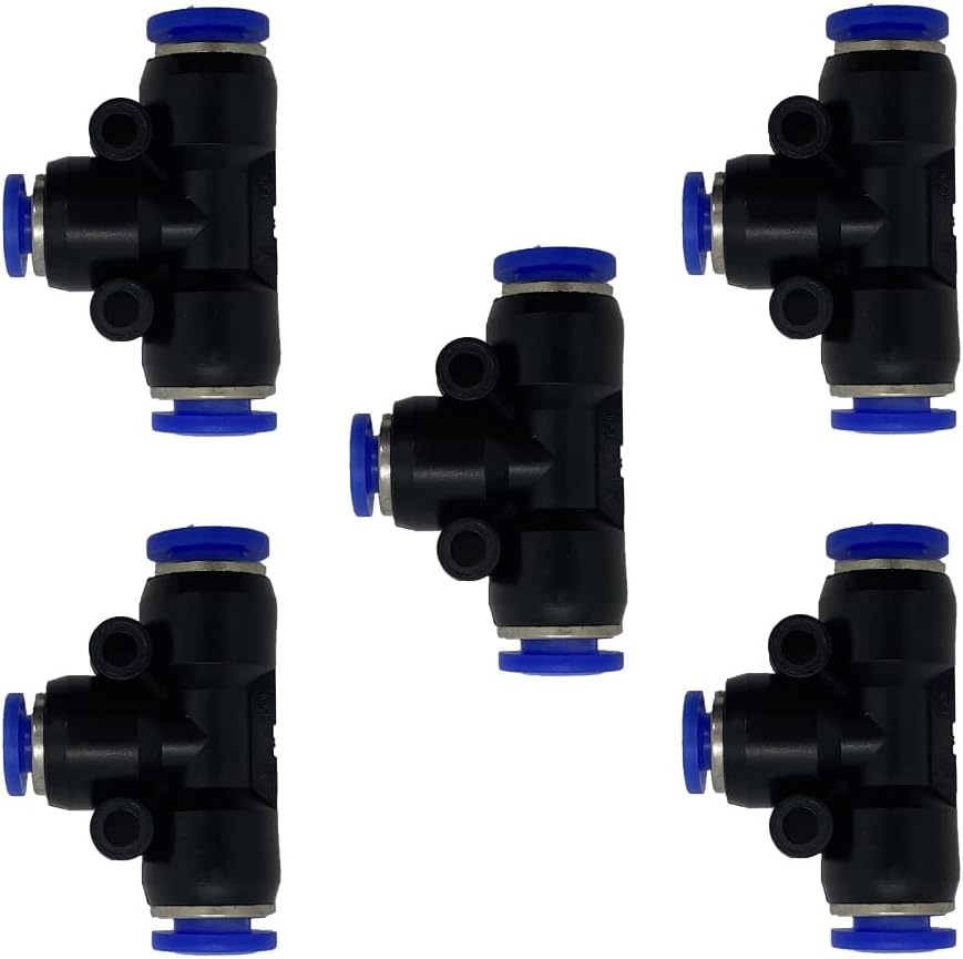5 Pcs 1/4" x 5/32"x 1/4" Pneumatic T Shaped 3 Way Tube Reducer Connector,Quick Push to Connect Tee Fitting