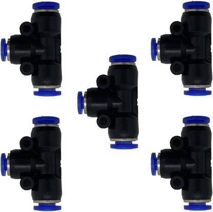 5 Pcs 1/4" x 5/32"x 1/4" Pneumatic T Shaped 3 Way Tube Reducer Connector,Quick Push to Connect Tee Fitting