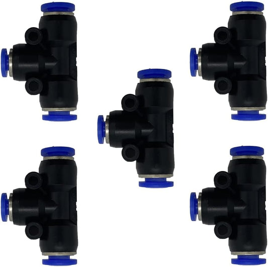 5 Pcs 1/4" x 5/32"x 1/4" Pneumatic T Shaped 3 Way Tube Reducer Connector,Quick Push to Connect Tee Fitting