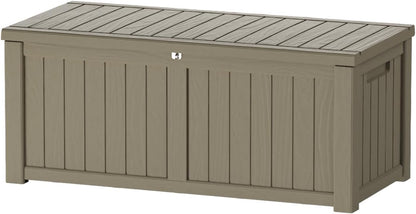 TARKARI 150 Gallon Lockable Resin Deck Box, Waterproof & UV-Resistant Outdoor Storage Box for Outdoor Cushion Storage, Garden Tools & Pool Accessories Storage, Gray