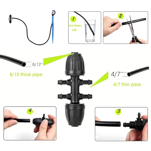 49.2FT/15M Rotary Sprinkler Drip Irrigation System, Adjustable Complete Drip Irrigation Kit with Rotary Sprinkler, 1/2" and 1/4" Irrigation Tubing and Barbed Fittings for Garden,Raised Bed,Yard,Lawn