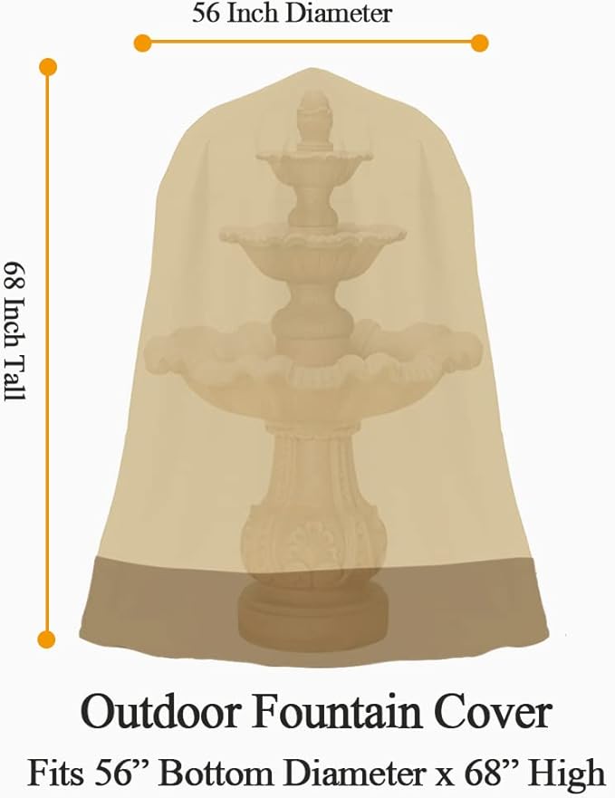 Outdoor Water Fountain Cover Waterproof Heavy Duty Cover for Winter Outdoor Garden Large Fountain Statue 56 Inch Diameter, 68 Inch Tall