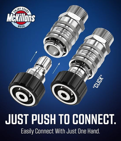 McKillans® 2025 Automatic M22-14mm Pressure Washer Quick Connect Kit - M22 to 3/8 Quick Connect Pressure Washer Fittings - Power Washer Accessories - Hose Adapter Set - 8-Piece Kit (Stainless Steel)