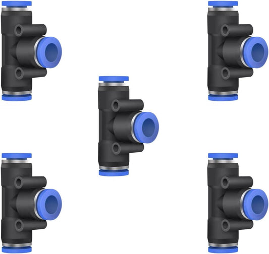 5 Pcs 5mm x 5mm x 5mm Pneumatic T Shaped 3 Way Tube Reducer Connector,Quick Push to Connect Tee Fitting