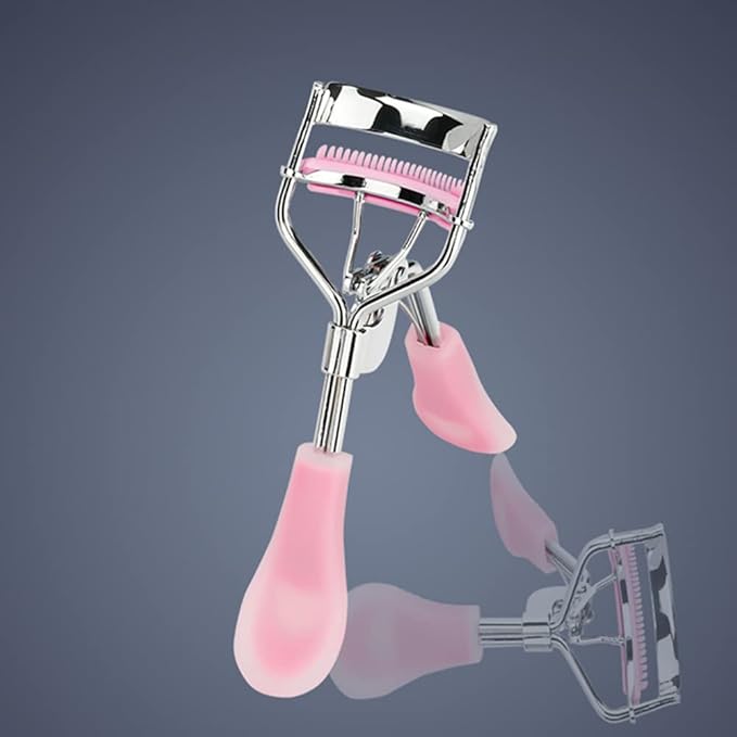Stainless Steel Eyelash Curler with Comb and Eyelash Brush Fit Suitable for Any Eye Shapes and Sizes, with 5 Silicone Refill Pads (Hazy Pink Set)