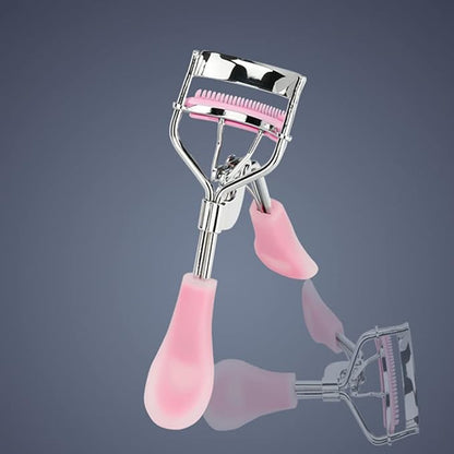Stainless Steel Eyelash Curler with Comb and Eyelash Brush Fit Suitable for Any Eye Shapes and Sizes, with 5 Silicone Refill Pads (Hazy Pink Set)