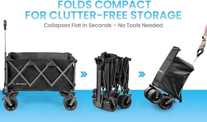 36" Collapsible Wagon Cart with Big All-Terrain Beach Wheels, Foldable Heavy Duty Wagons, Utility Carts for Camping, Garden, Outdoor, Grocery, Sports, Free Packable Backpack Included