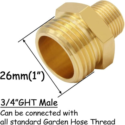 2PCS Brass Garden Hose Adapter 3/4"GHT Male to 3/8"NPT Male Thread Reducer Water Hose Nipple Reducing Convert Pipe Fittings Connector