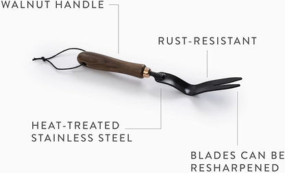 Barebones Dandelion Weeding Fork - Gardening Hand Tools - Japanese Hand Weeder, Weed Puller, and Weed Remover Tool (Walnut/Black)