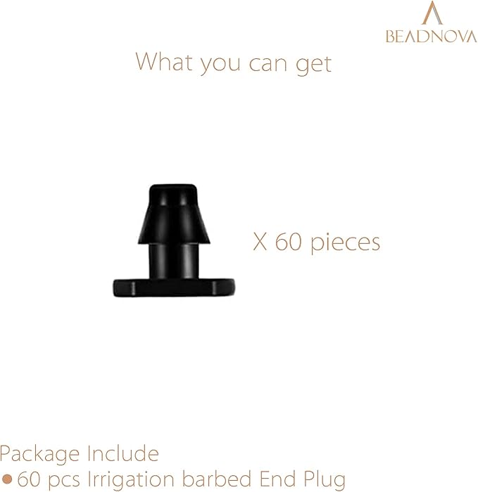 BEADNOVA Drip Irrigation Parts 60 Pcs 1/4 Inch Barbed End Plugs Goof Plugs Fittings Drip Line Connectors for 1/4 Inch Irrigation Tubing Garden Watering System (60pcs)