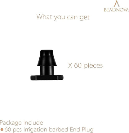 BEADNOVA Drip Irrigation Parts 60 Pcs 1/4 Inch Barbed End Plugs Goof Plugs Fittings Drip Line Connectors for 1/4 Inch Irrigation Tubing Garden Watering System (60pcs)