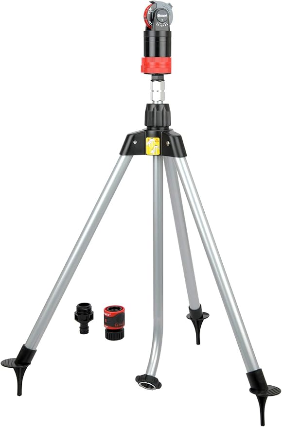 Eden 11530 Multi-Pattern Turbo Gear Drive Metal Tripod Sprinkler Plus Misting System & 94124 Multi Pattern Turbo Gear Drive Sprinkler Plus Misting System, with Quick Connect Set, 360 Degree Coverage