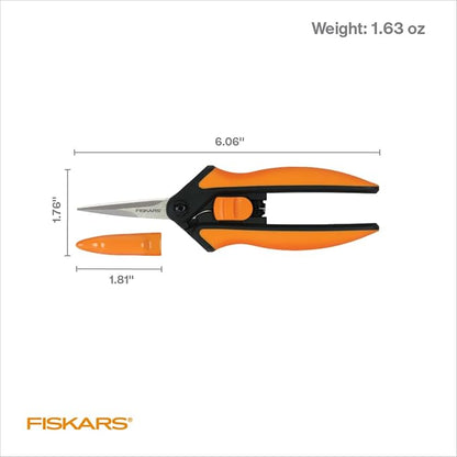 Fiskars 6" Pruning Scissors for Flower Stems, Herbs, Buds, and Small Plants, Garden Snips with Stainless Steel Blades, Gardening Trimmers with Comfortable Handle