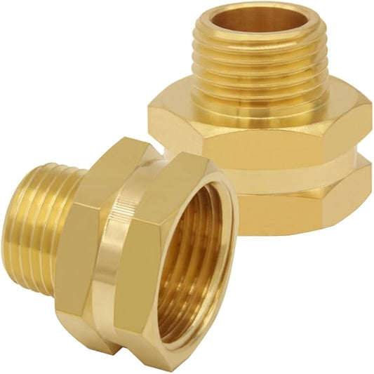 2PCS Brass Garden Hose Adapter 3/4"GHT Female to 1/2"NPT Male Thread Reducer Water Hose Nipple Reducing Convert Pipe Fittings Connector