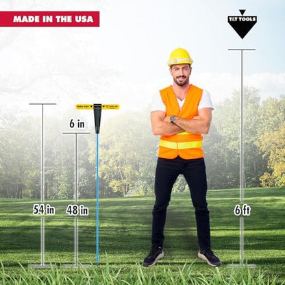 T&T Tools 54-Inch Mighty Probe Insulated Metal Soil Probe – 3/8" Metal Round Rod, Heavy Duty Design for Easy Penetration & Withdrawal, Soil Testing & Landscaping Tools, T-Handle, USA-Made-6 Pack