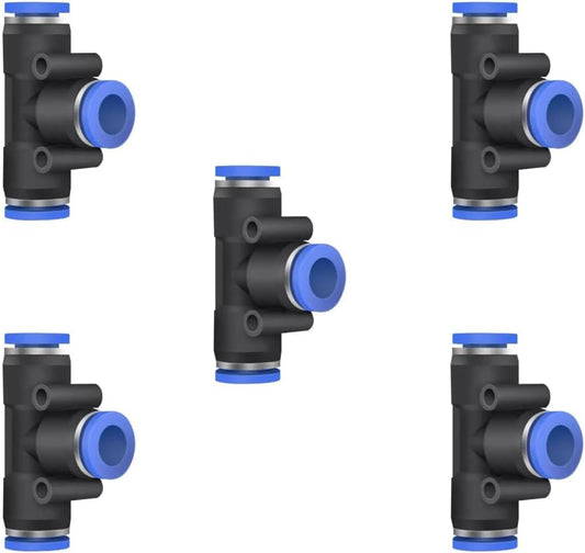 3/16 inch Air Hose T Connector Plastic Pneumatic Quick Push to Connect Tee Fitting (5Pcs)