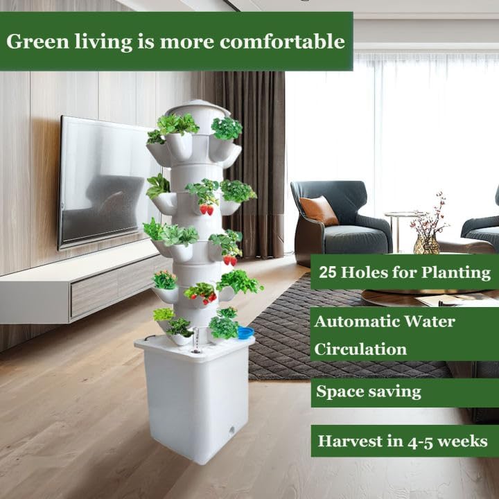 5 Layer 25 Pots Vertical Hydroponic Tower System, Hydroponic Grow Tower Kit with Water Pump & Timer Including & Smart Plug, for Vegetable Herb Fruit, Gardening Lover Plants Grow Kit Tower