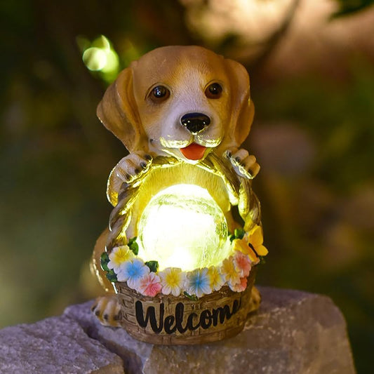 Solar Dog Statue for Outdoor Light Garden Yard Decor - Pupppy Figure for Decoration Gifts for Granpa Birthdays & Dog Lovers