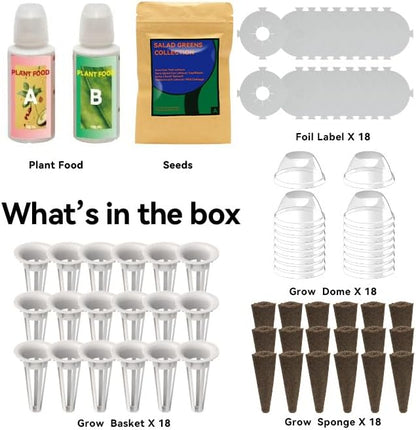 inbloom Salad Green Seed Pod Kit for AeroGarden, Ahopegarden, GARDENCUBE, MUFGA, 18 Pods (350+ Seeds with American Fast/Paris Island/Buttercrunch Lettuce, Swiss Chard, Spinach, Cauliflower, Cabbage)