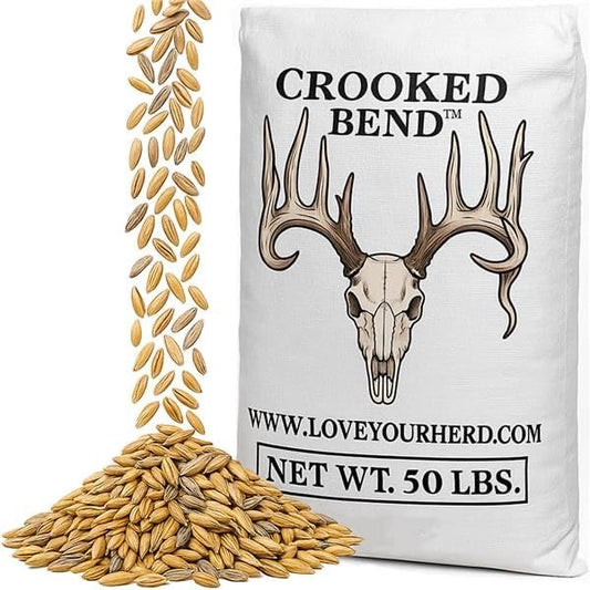 Crooked Bend Last Resort Blend, 50LB Bulk, Winter Food Plot Seed for Deer, Cereal Grain Rye, Wheat, Barley, Triticale & Oat Seeds Grow Whitetail & Turkey Attractants & Cold Hardy Hunting Food Plots