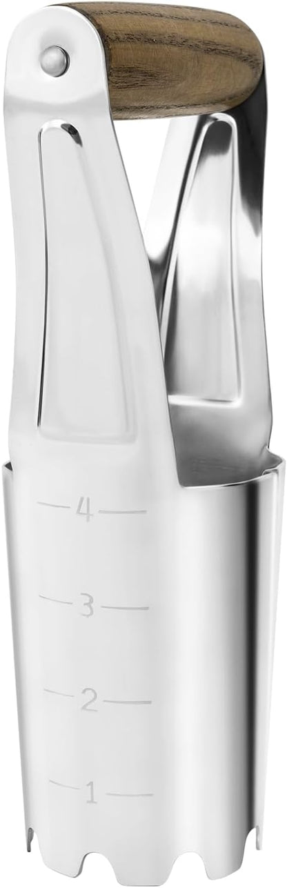 Haliaeetus Bulb Planter Tool, 4 inches Depth Mark Hand Bulb Planter, Non-Bending Stainless Steel Bulb Planter Digger, Garden Bulb Transplanter with Comfortable Wood Handle for Planting Tulip, Daffodil