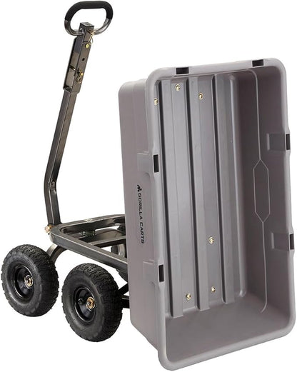 Gorilla Carts Heavy-Duty Poly Dump Cart, 5 Cu Ft Tub, 800 lb Haul Capacity, Gray – Towable Utility Wagon with Quick-Release Dumping & Pneumatic Tires for Yard, Landscaping and Gardening