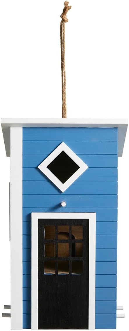 Glitzhome Bird Houses for Outside, Bluebird House Modern Hand Painted Hanging Bird House, 14" H Solid Wood Cottage Decorative Garden Birdhouse for Hummingbird, Chickadee, Wren Finch(Bule)