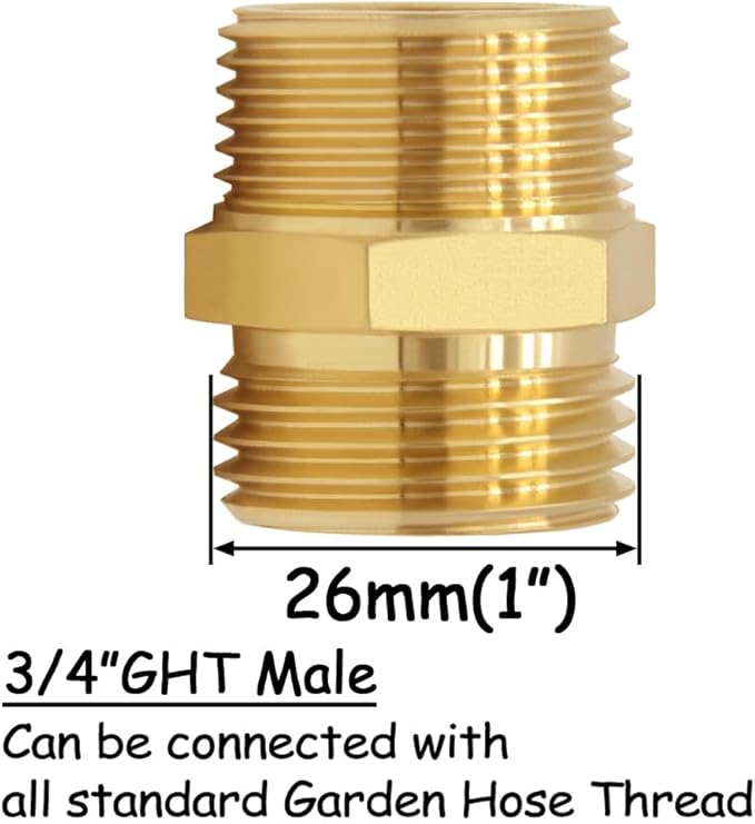 2PCS Brass Garden Hose Adapter 3/4"GHT Male to 3/4"NPT Male Thread Reducer Water Hose Nipple Reducing Convert Pipe Fittings Connector